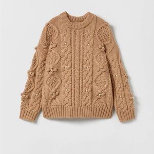 Rhinestone and Pearl Cable Knit Sweater